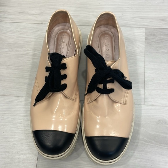 Marni Spring 2018 Nude/Blush and Black Leather Cap Toe Oxford Platforms Size 40 - Picture 2 of 16